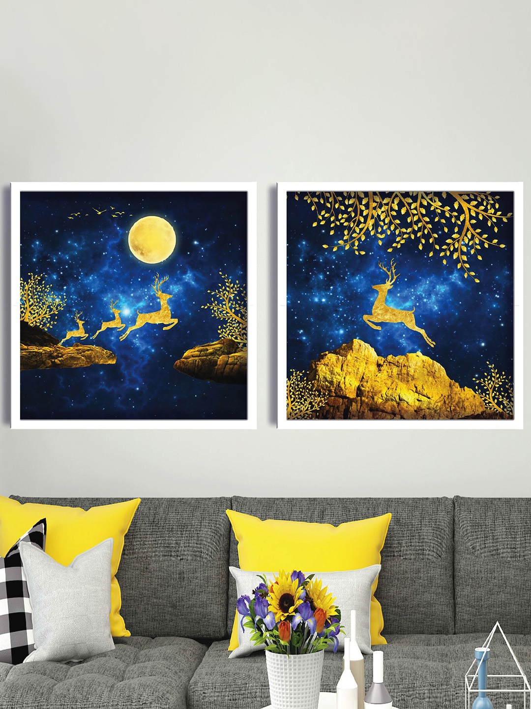 

SAF Blue & Yellow 2-Pieces Modern Art Printed Framed Wall Art