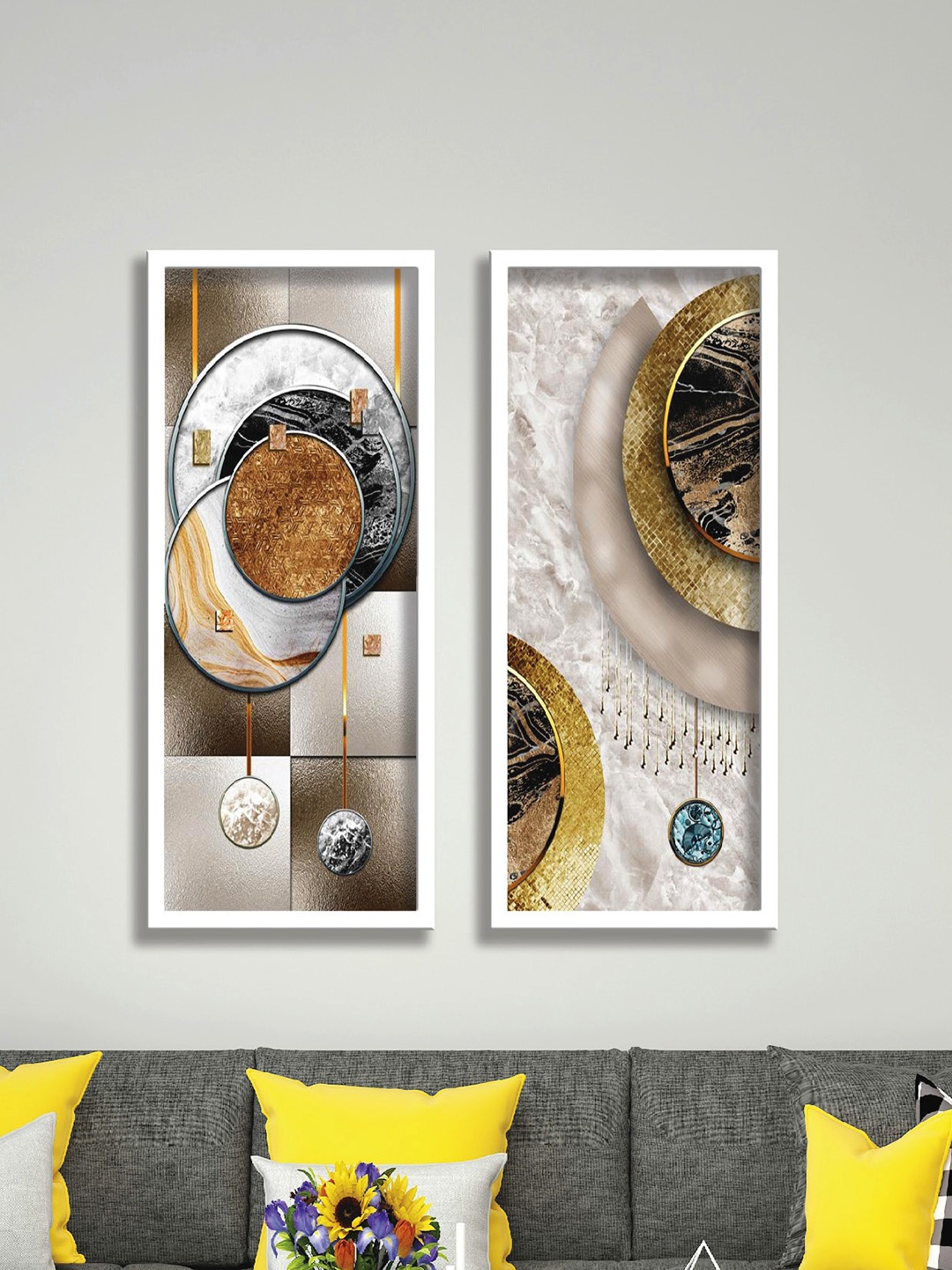 

SAF Brown & White 2-Pieces Abstract Printed Framed Wall Art