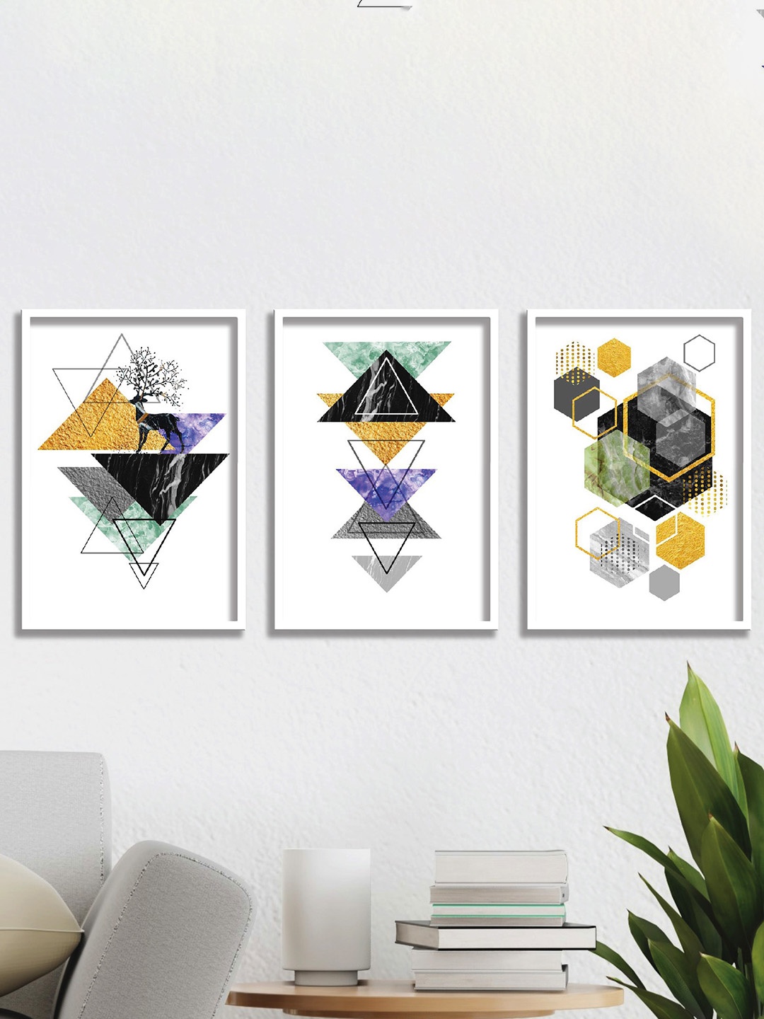 

SAF White & Grey 3-Pieces Abstract Printed Framed Wall Art