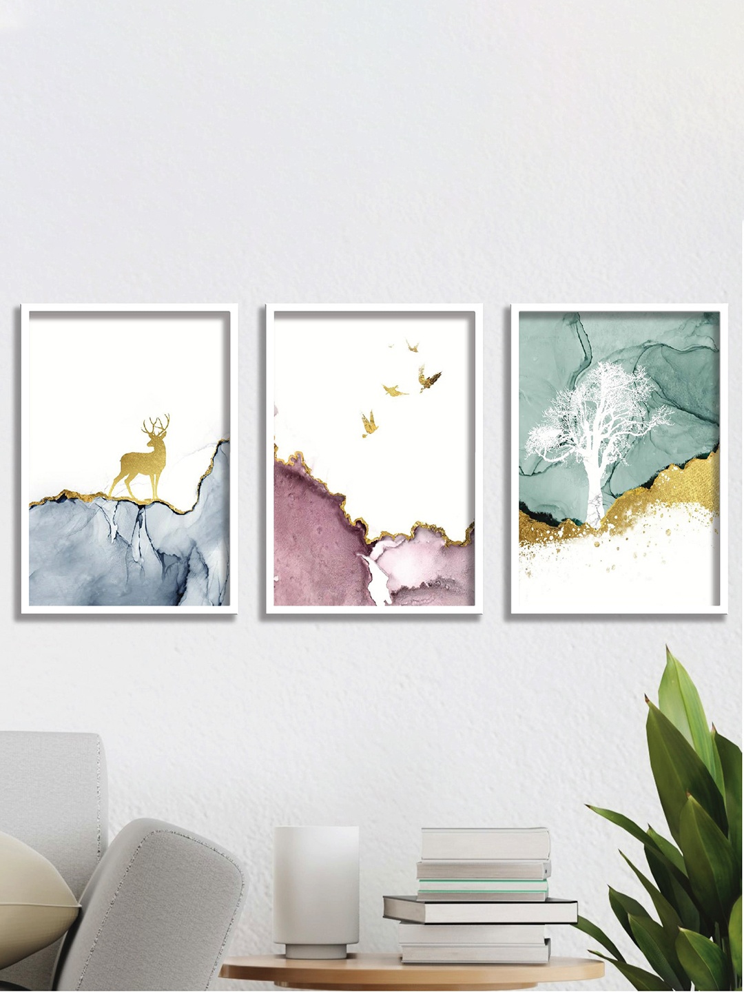 

SAF White & Green 3-Pieces Modern Art Printed Framed Wall Art