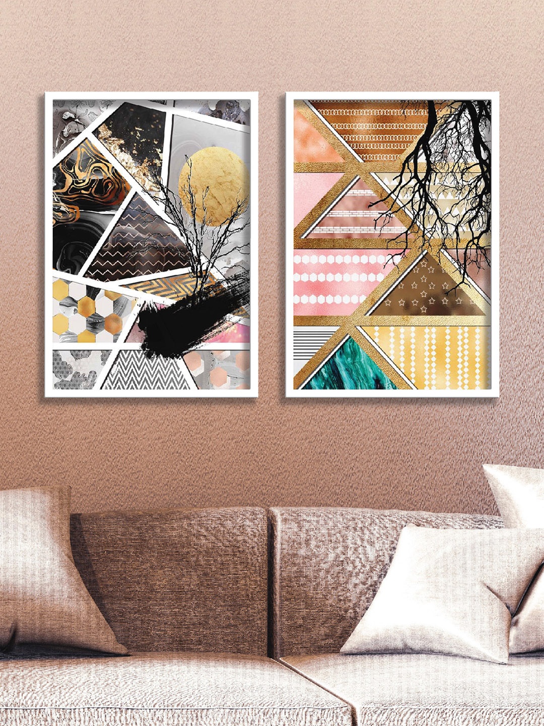 

SAF Brown & Black 2-Pieces Modern Art Printed Framed Wall Art, Multi