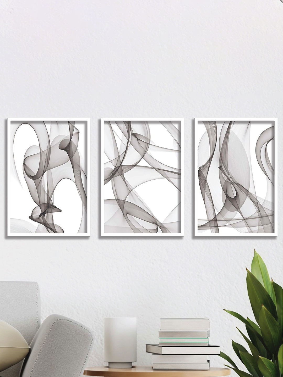 SAF White & Grey 3-Pieces Modern Art Printed Framed Wall Art
