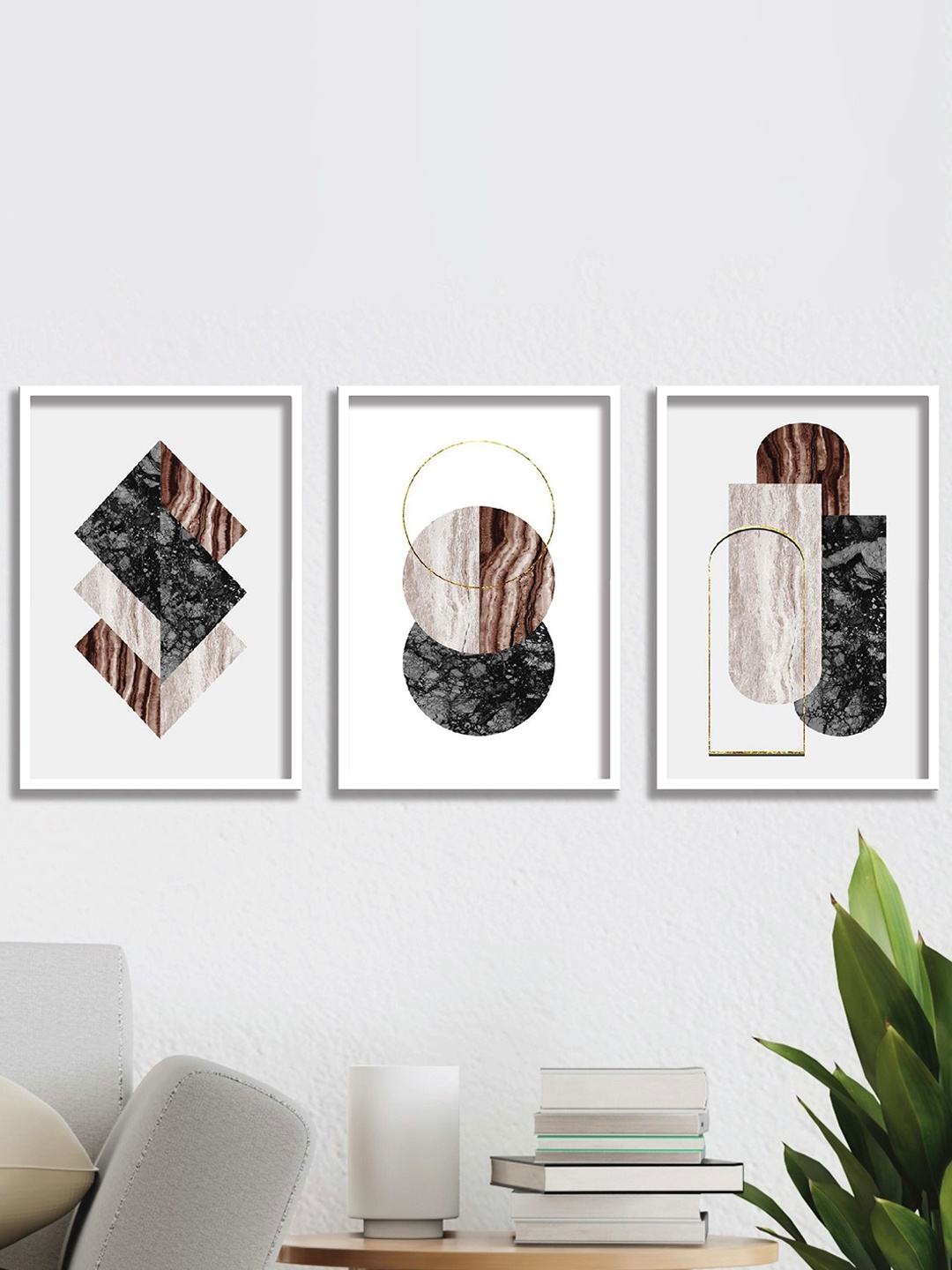 

SAF White & Black 3-Pieces Abstract Printed Framed Wall Art