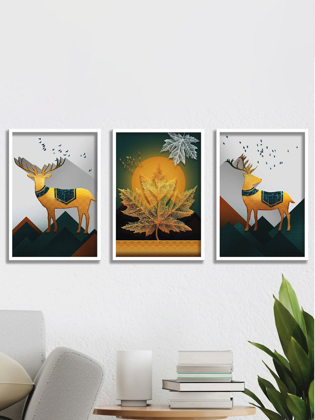 

SAF White & Yellow 3-Pieces Abstract Printed Framed Wall Art