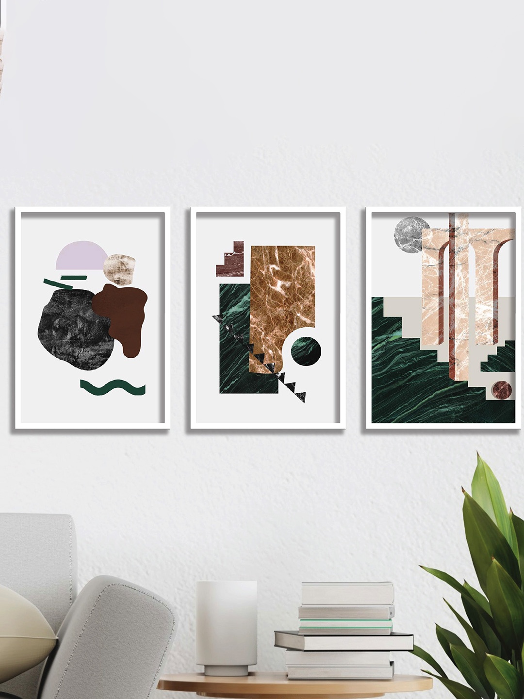 

SAF White & Brown 3-Pieces Abstract Printed Framed Wall Art, Multi