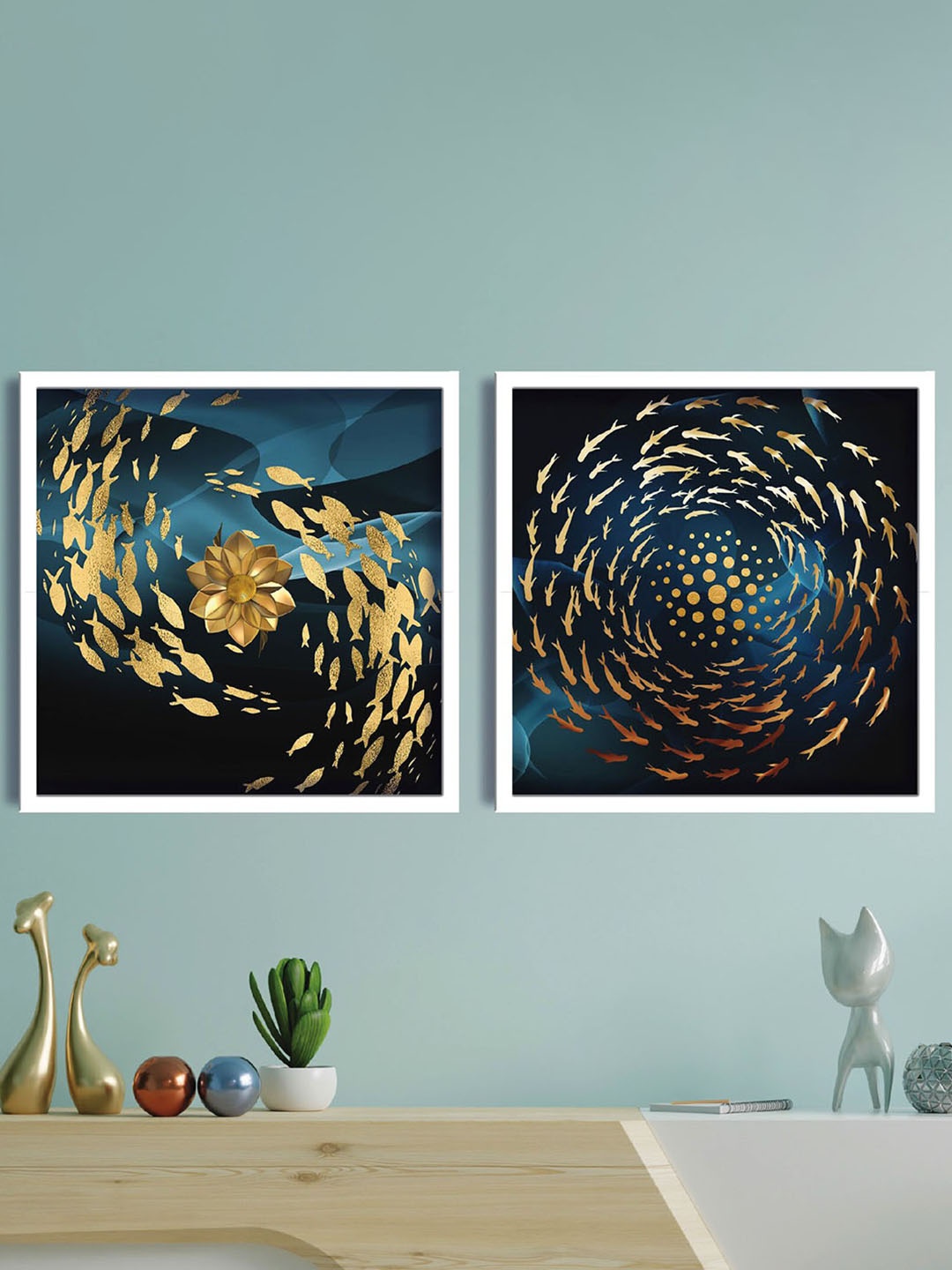 

SAF Black & Blue 2 Pieces Modern Painting Framed Wall Art