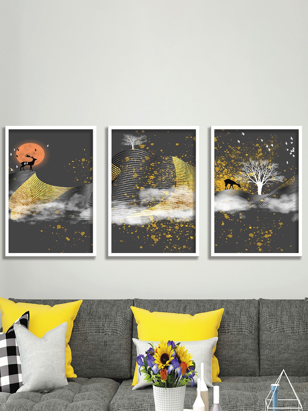 

SAF Black & White 3 Pieces Abstract Printed Wall Art