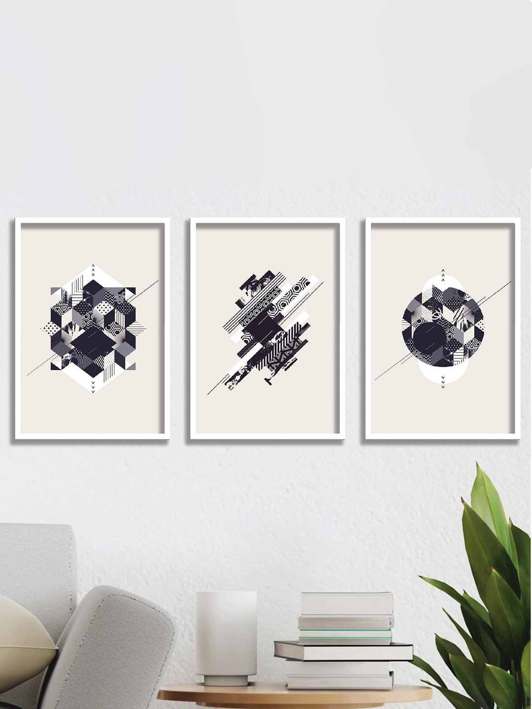 

SAF Black & White 3 Pieces Abstract Printed Framed Wall Art