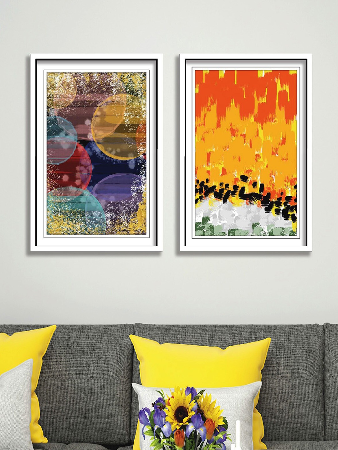 

SAF Orange & Blue 2 Pieces Abstract Wall Art