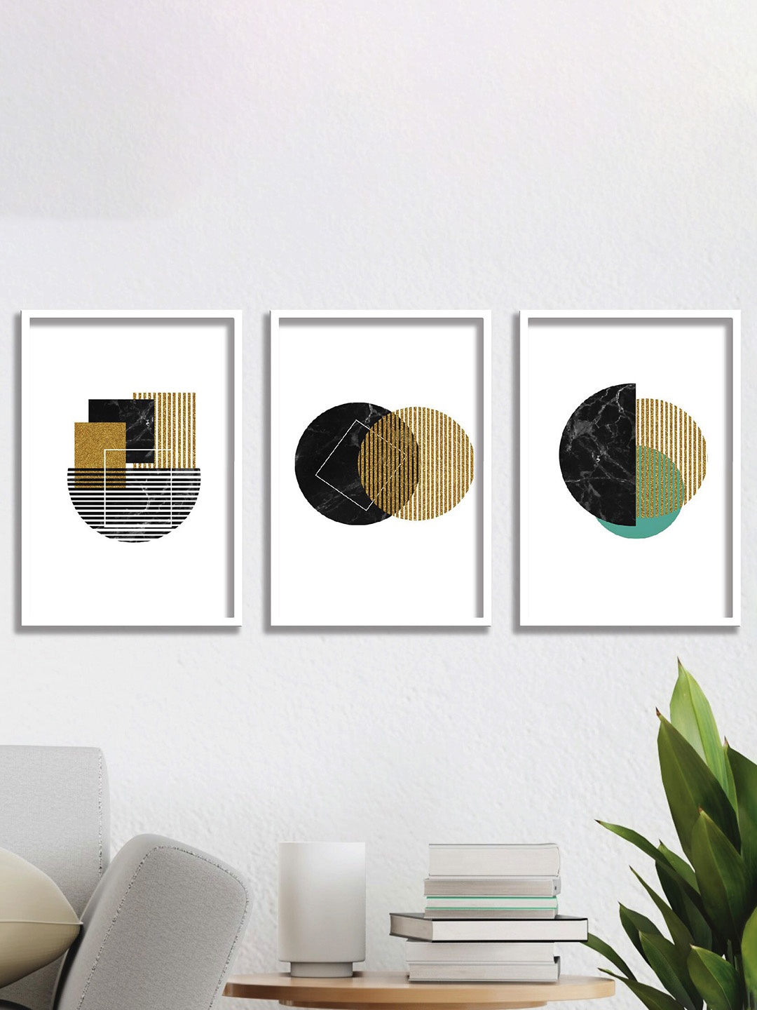 

SAF White & Brown 3 Pieces Abstract Printed Wall Art