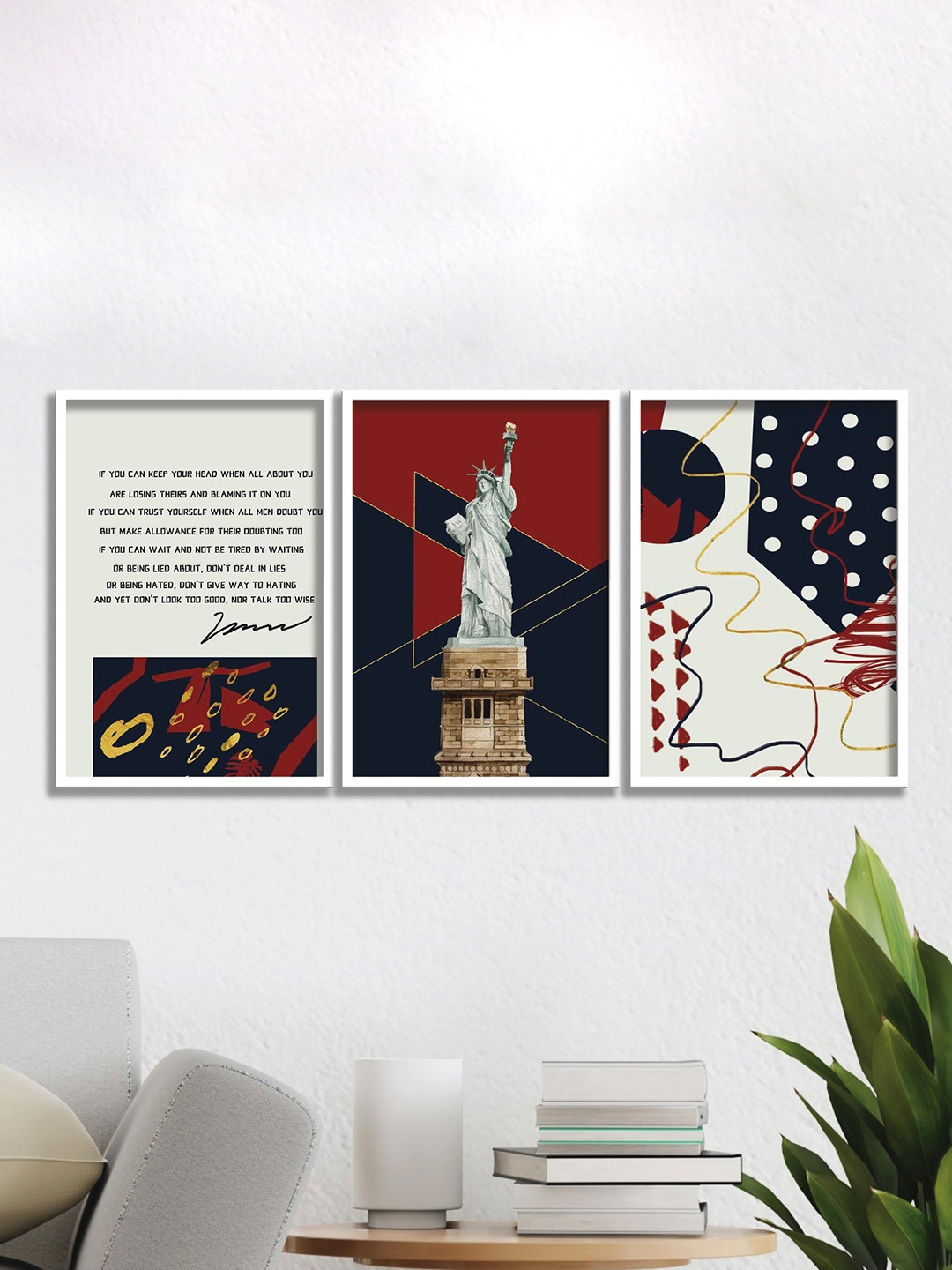 

SAF White & Red 3 Pieces Modern Painting Framed Wall Art