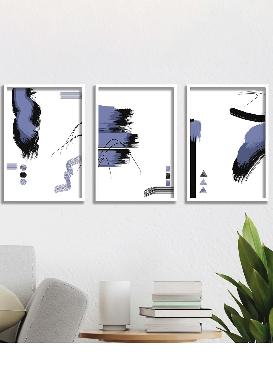 

SAF Grey & White 3 Pieces Modern Art Printed Framed Wall Art, Black