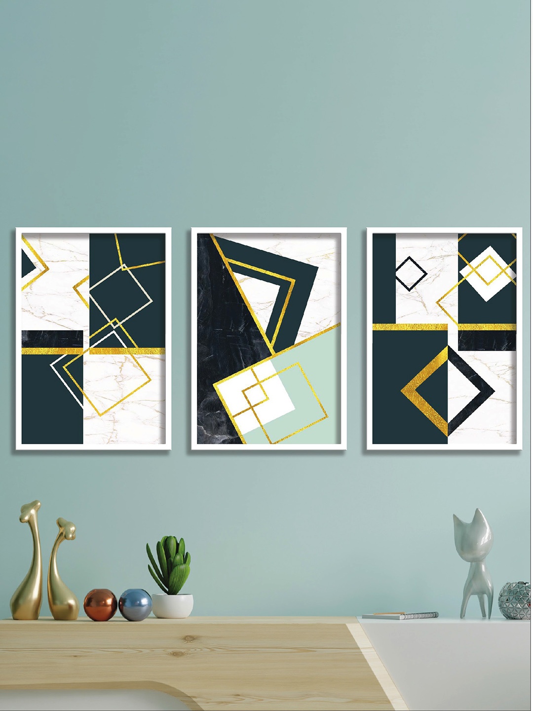 

SAF White & Green 3 Pieces Abstract Printed Wall Art