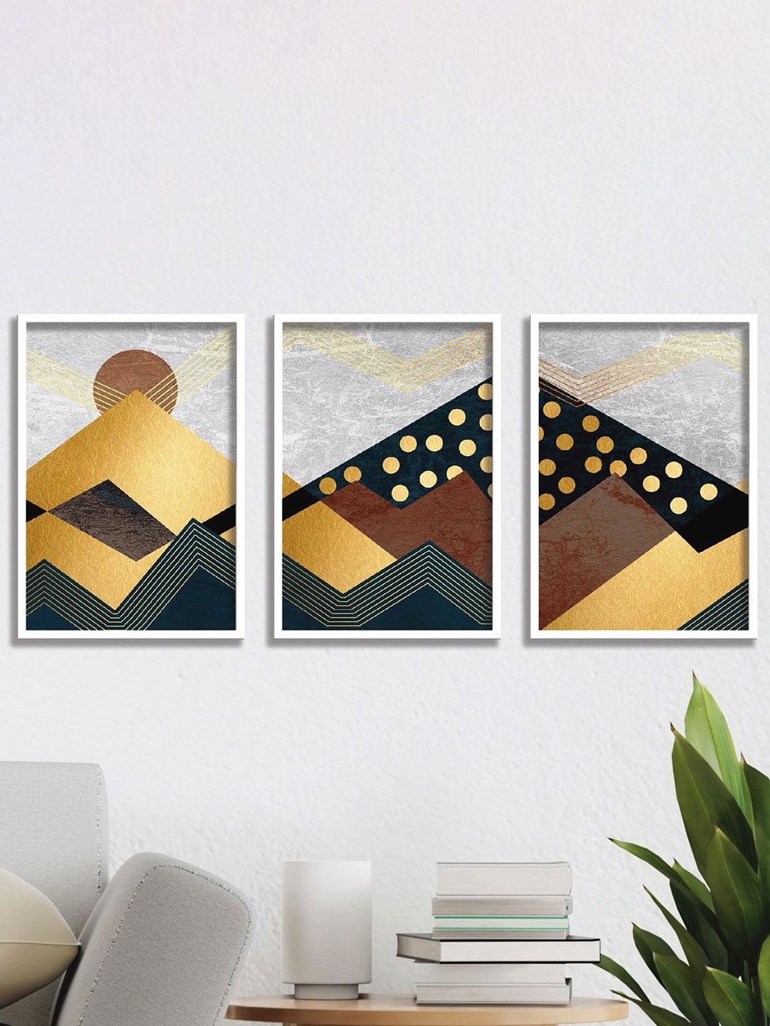 

SAF Grey & Brown 3 Pieces Modern Art Printed Wall Art