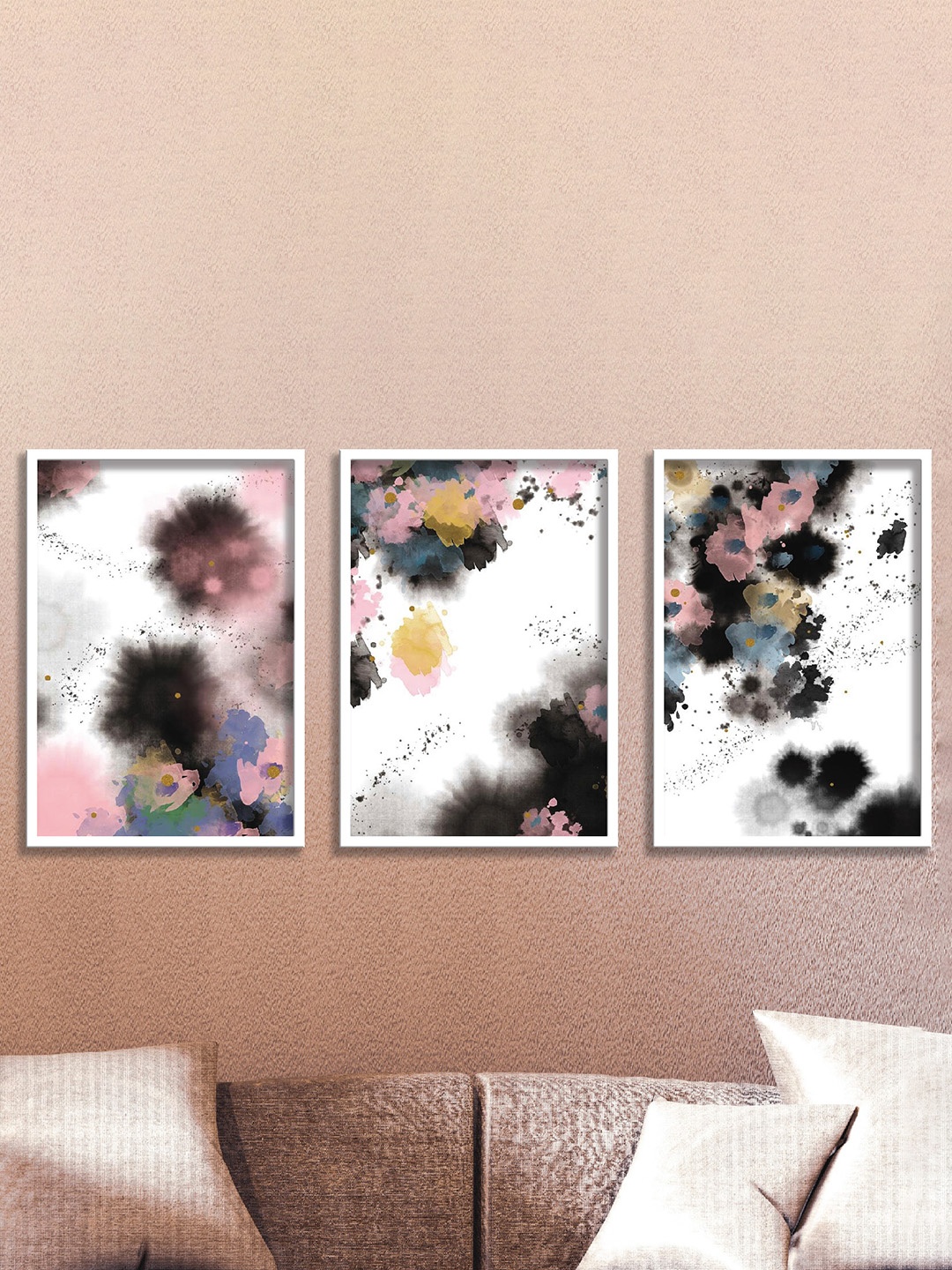 

SAF White & Pink 3 Pieces Abstract Art Printed Framed Wall Paintings