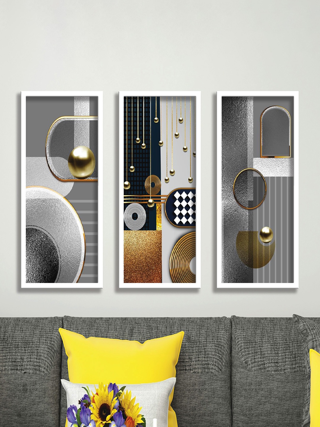 

SAF Grey & Black 3 Pieces Abstract Wall Art