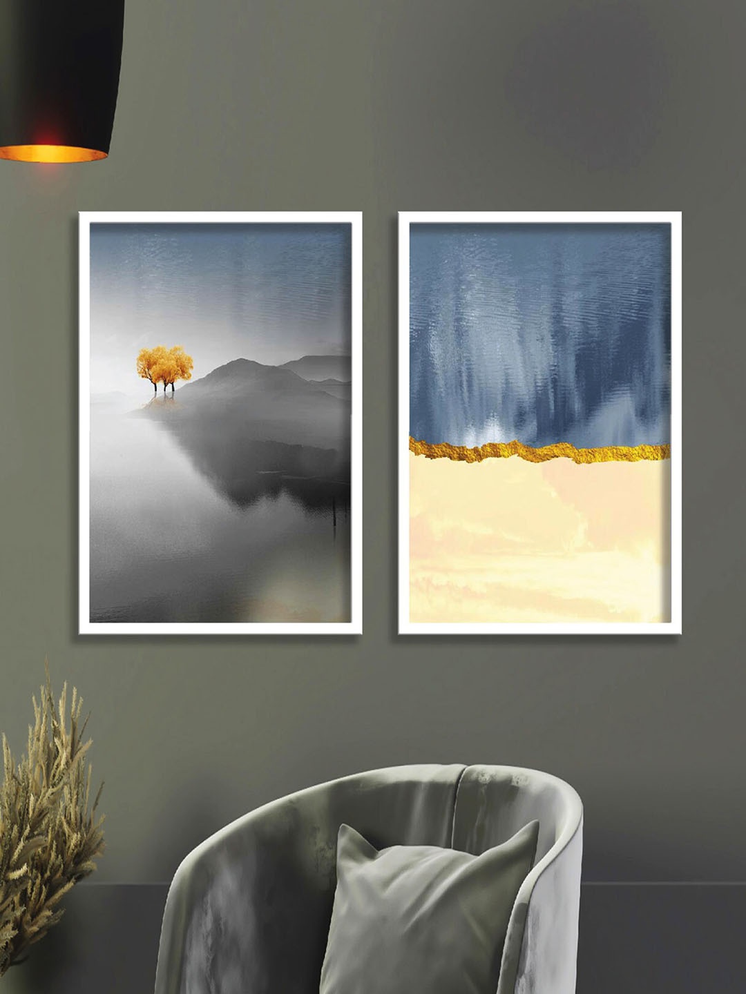 

SAF Yellow & Blue 2 Pieces Abstract Painting Framed Wall Art