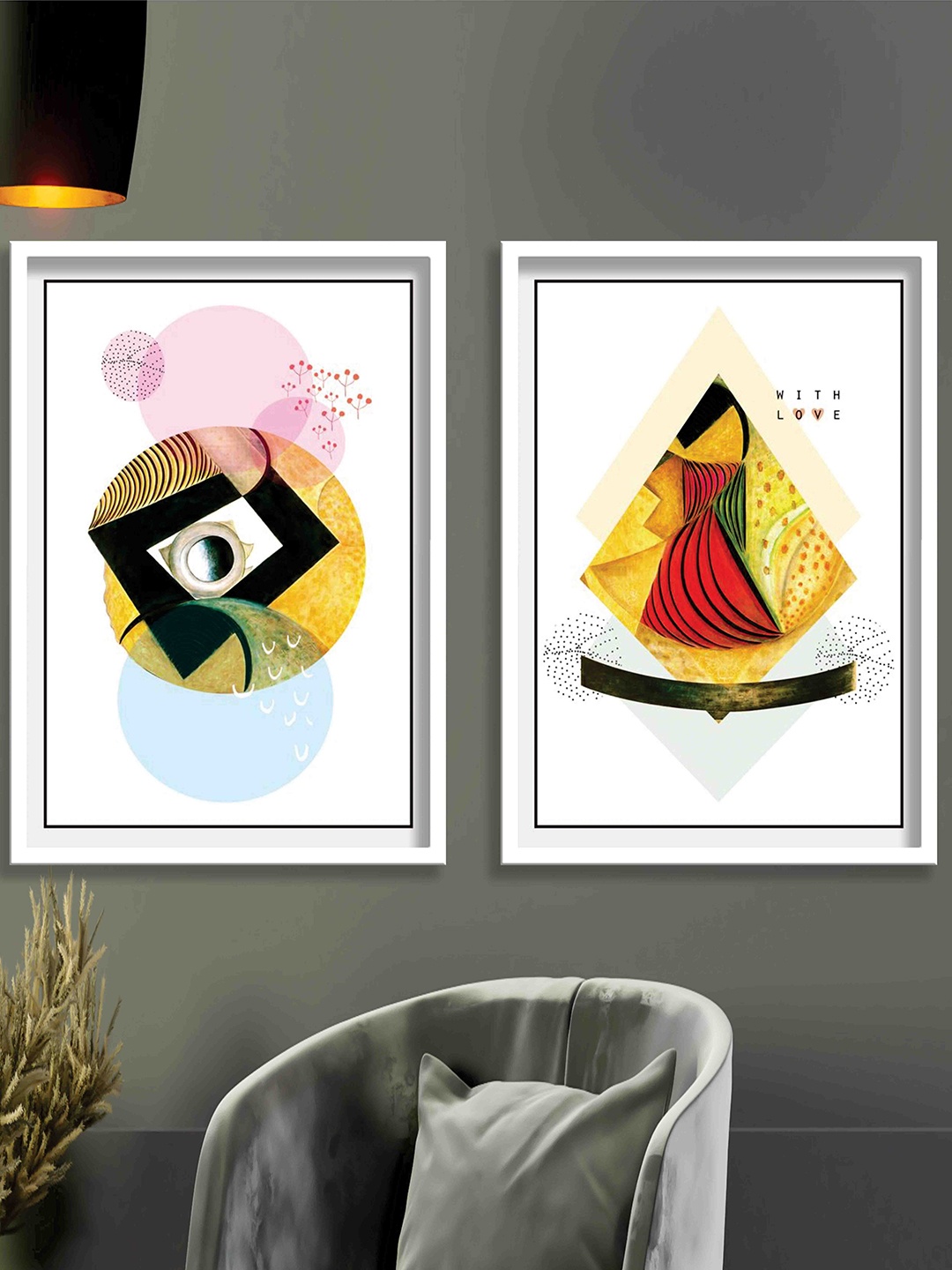 

SAF Yellow & Red 2 Pieces Abstract Printed Framed Wall Art
