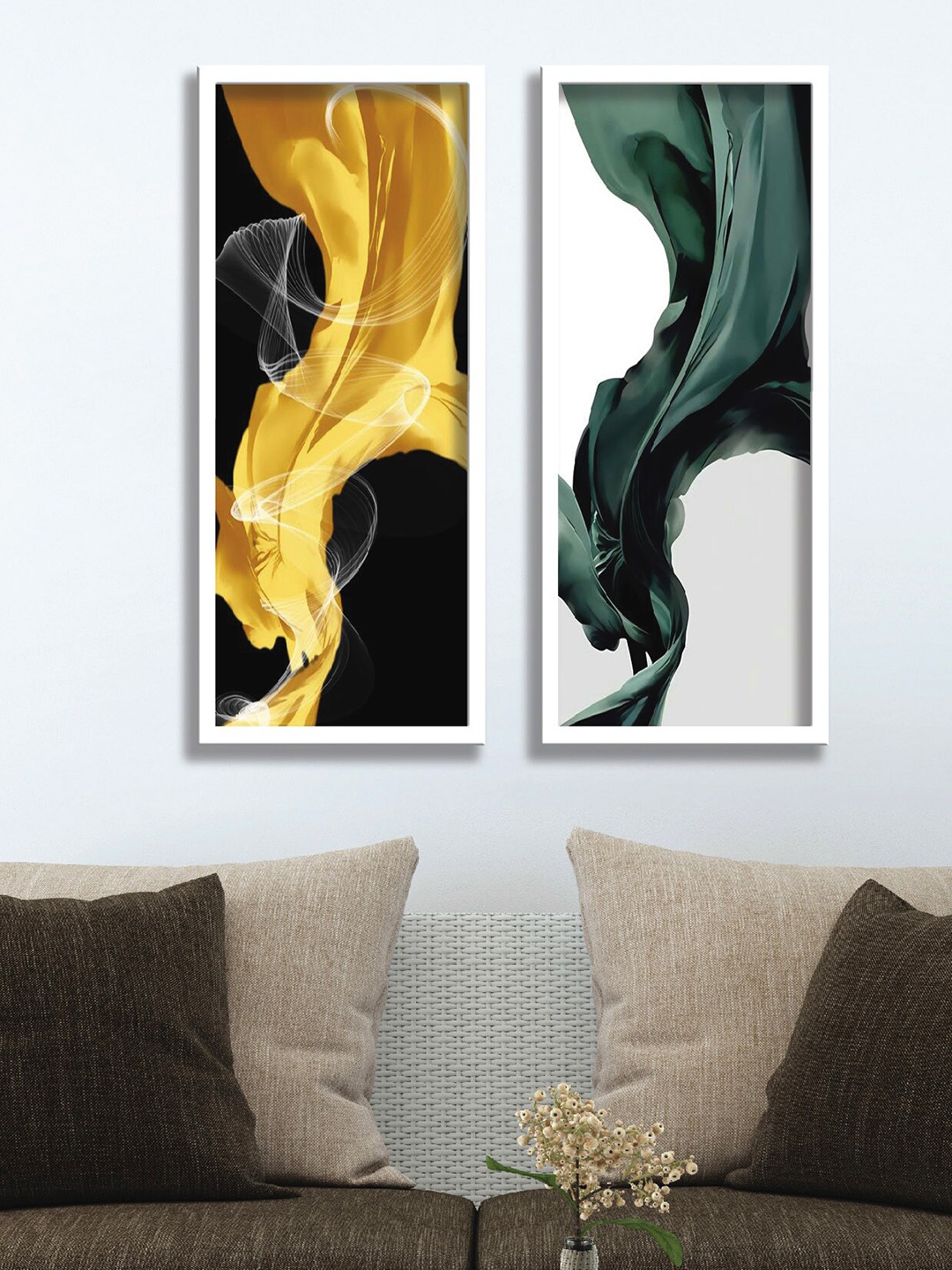 

SAF Yellow & Green 2 Pieces Abstract Printed UV Coating Wall Paintings
