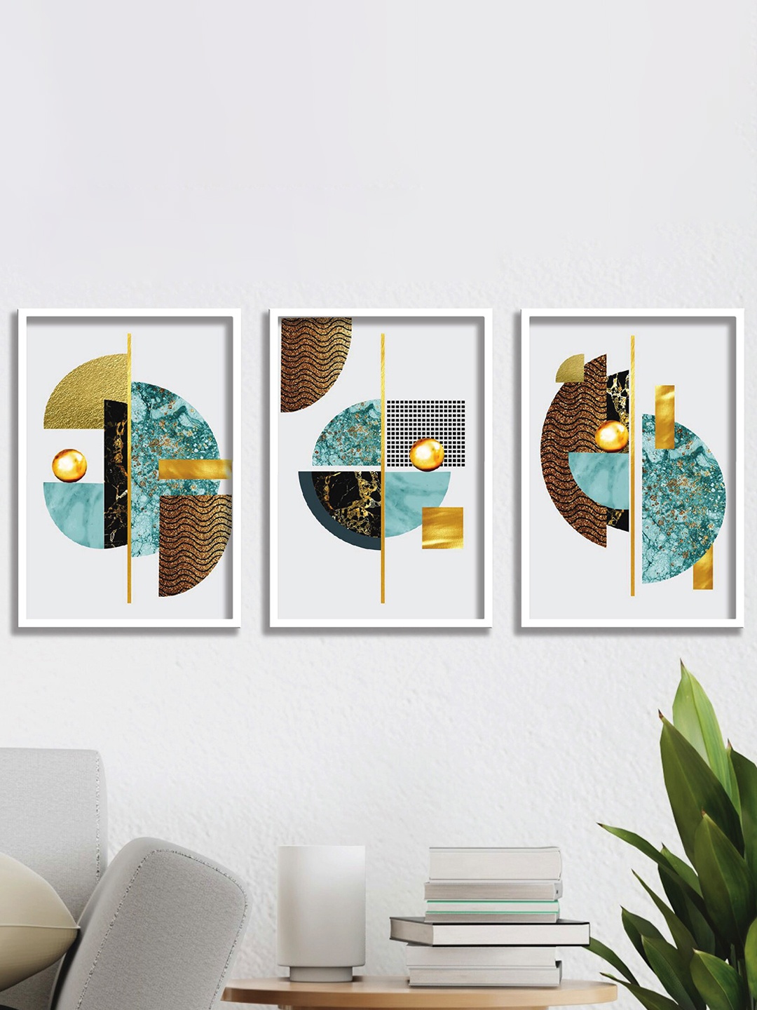 

SAF White & Blue 3 Pieces Abstract Painting Framed Wall Art