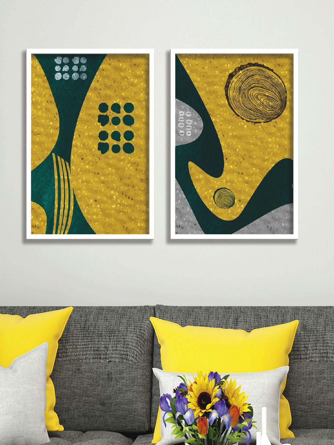 

SAF Yellow & Green 2 Pieces Abstract Printed Wall Art, Mustard
