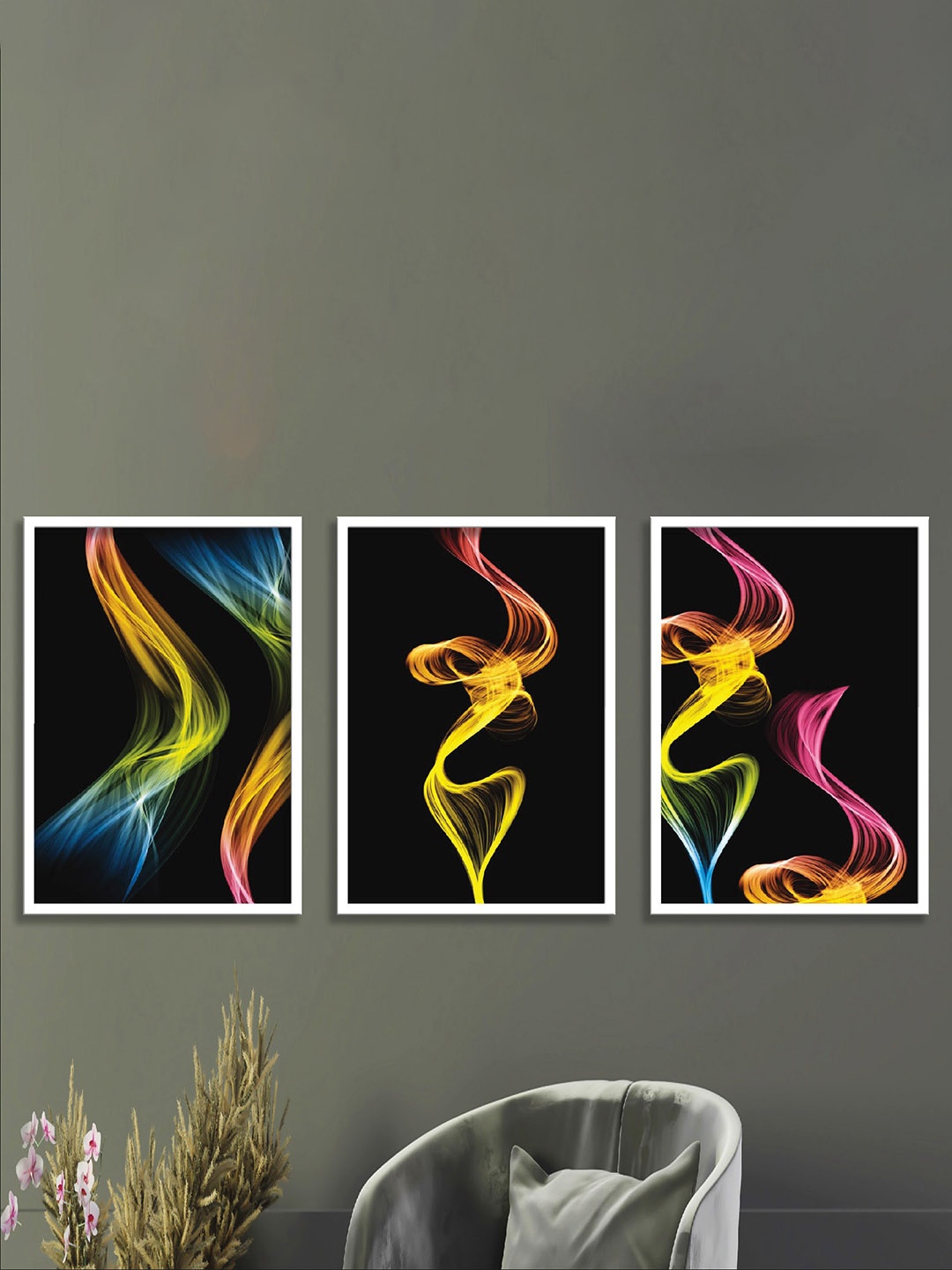 SAF Black & White 3 Pieces Painting Wall Art