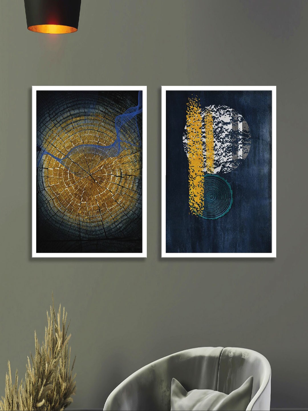 

SAF Beige & Blue 2 Pieces Abstract Printed Framed Wall Art