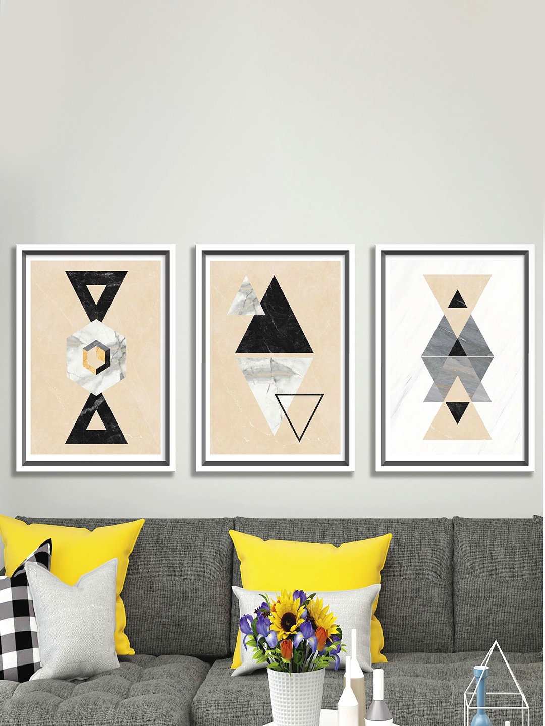 

SAF Beige & Black 3 Pieces Abstract Wall Art