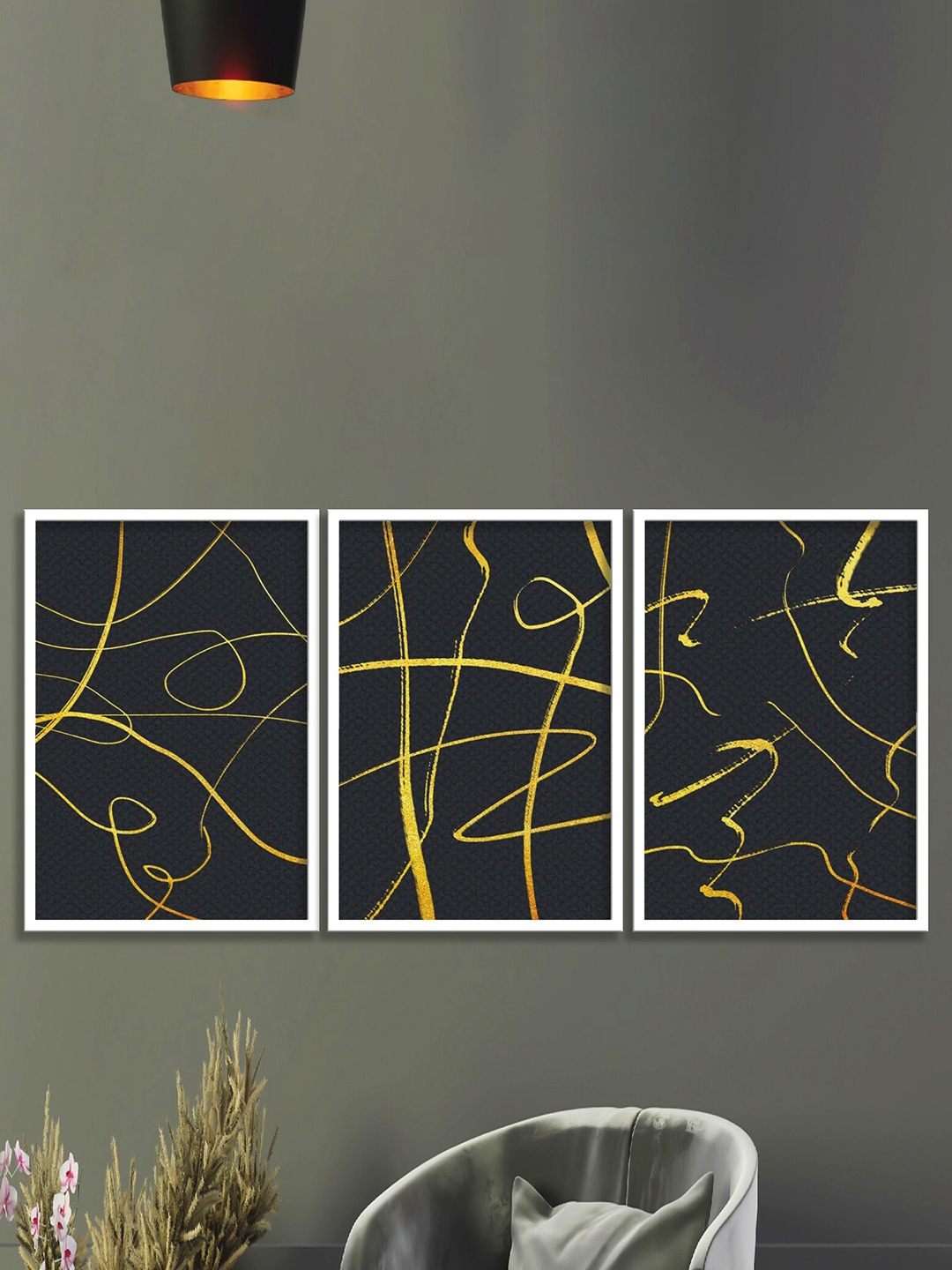 

SAF Black & Yellow 3 Pieces Painting Wall Art