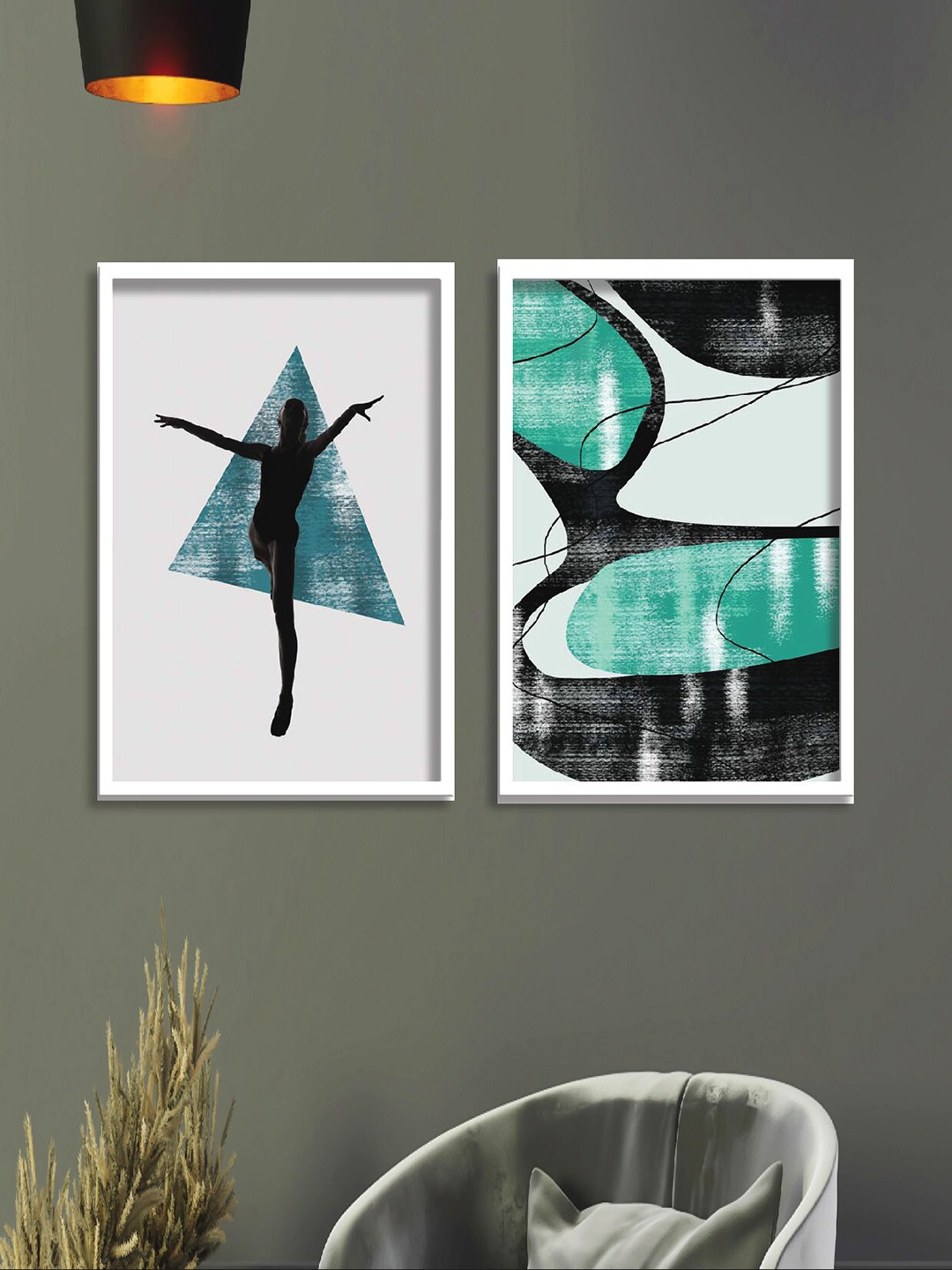 SAF White & Black 2 Pieces Abstract Framed Art Wall Art