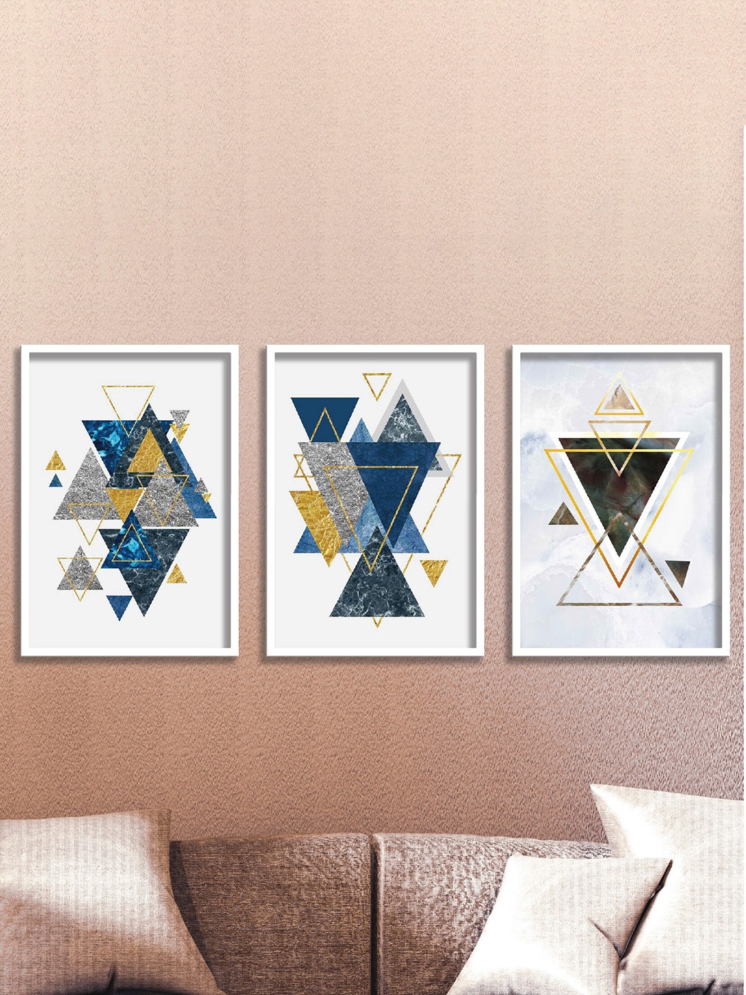 

SAF White & Blue 3 Pieces Abstract Painting Waterproof Wall Arts, Multi