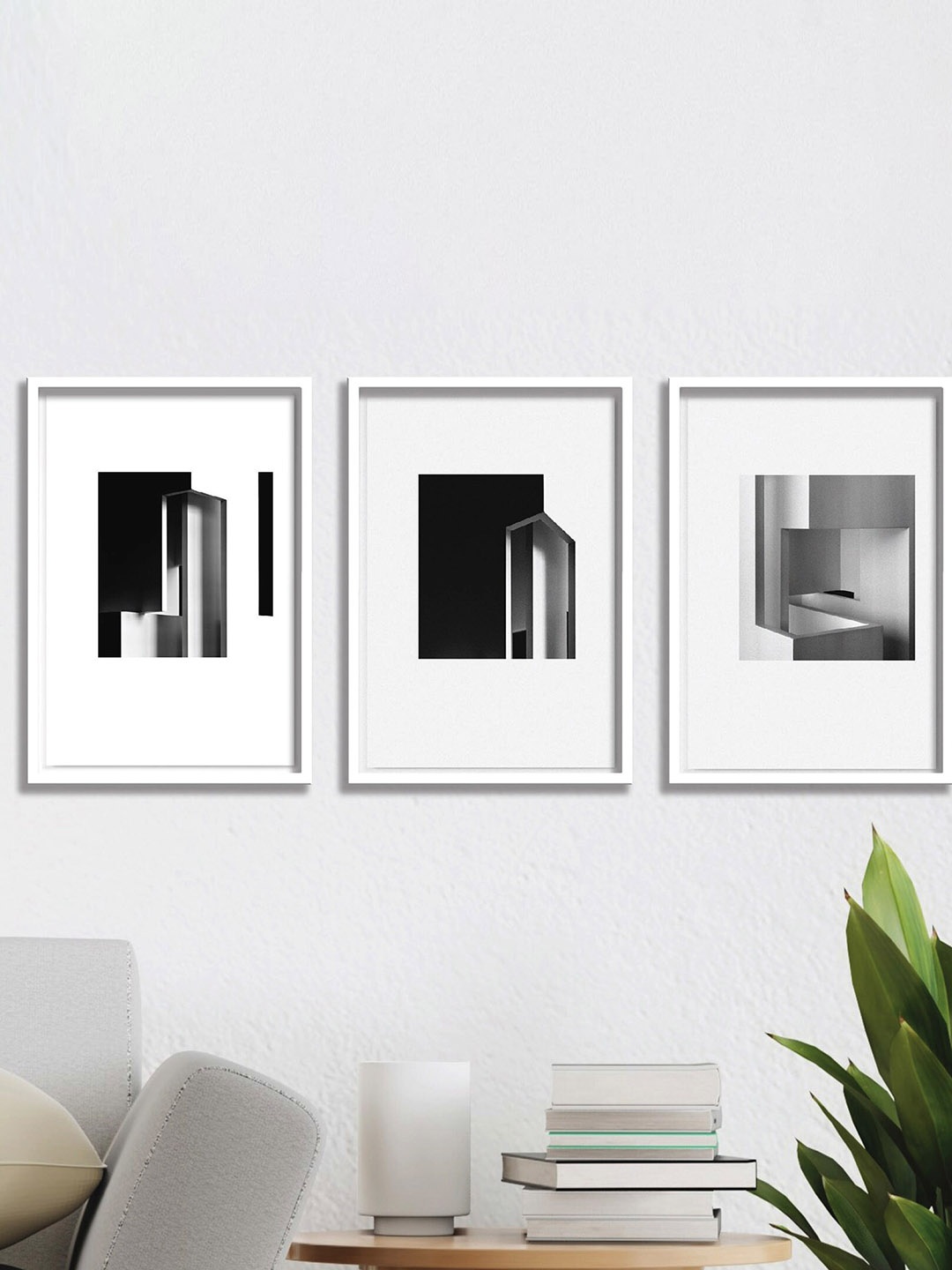 SAF White & Black 3 Pieces Modern Painting Waterproof Wall Arts