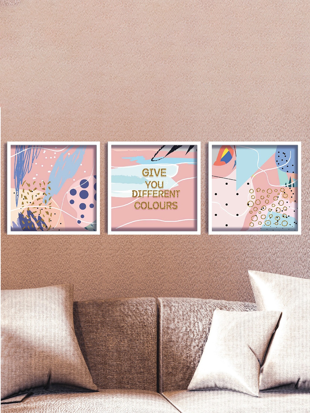 

SAF Pink & Blue 3 Pieces Modern Painting Waterproof Wall Arts