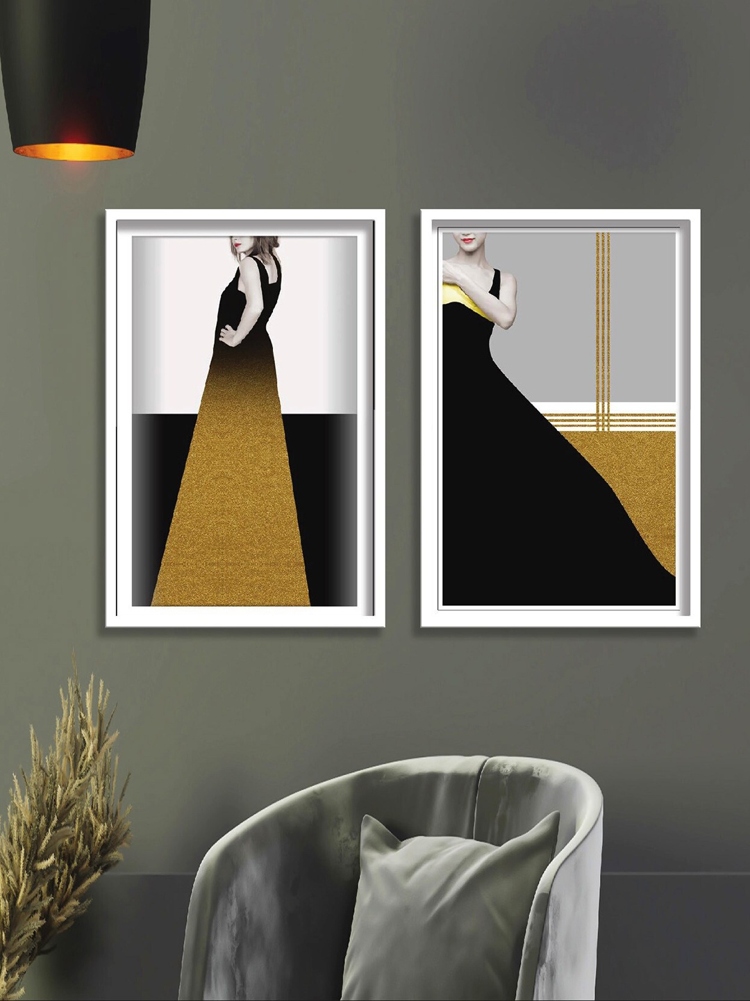 SAF White & Black 2 Pieces Abstract Painting Wall Arts