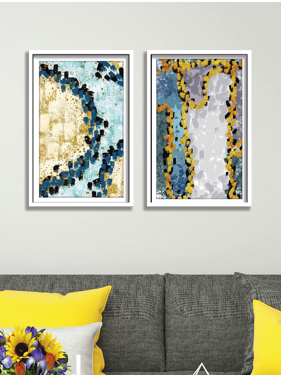 

SAF White & Green 2 Pieces Abstract Painting Wall Arts
