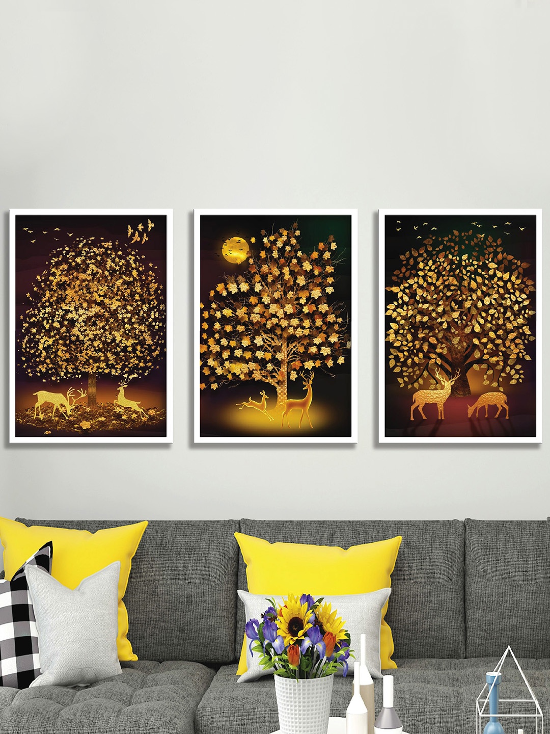 

SAF Black 3 Pieces Nature Painting Wall Arts