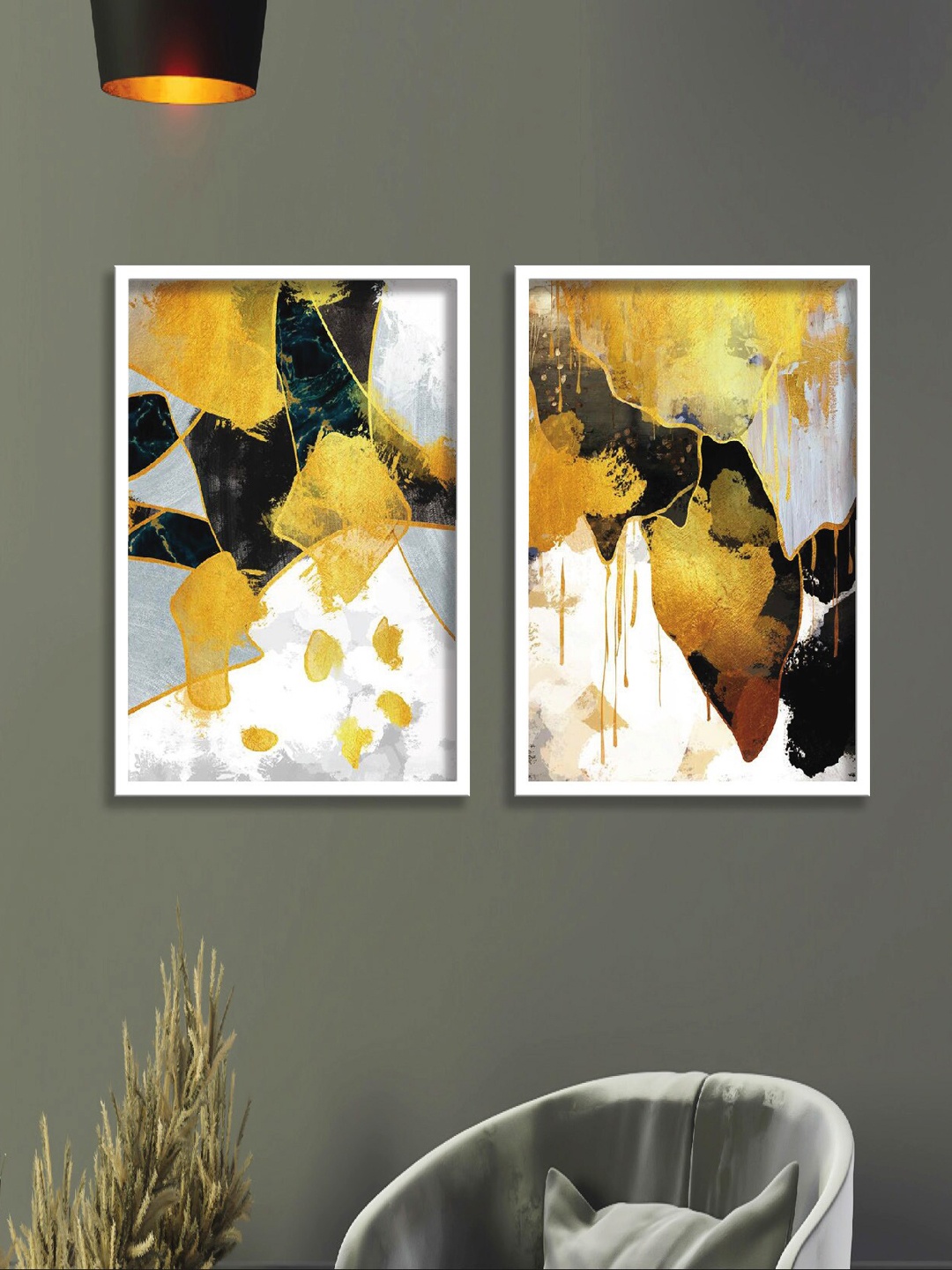 

SAF White & Grey 3 Pieces Abstract Painting Wall Arts