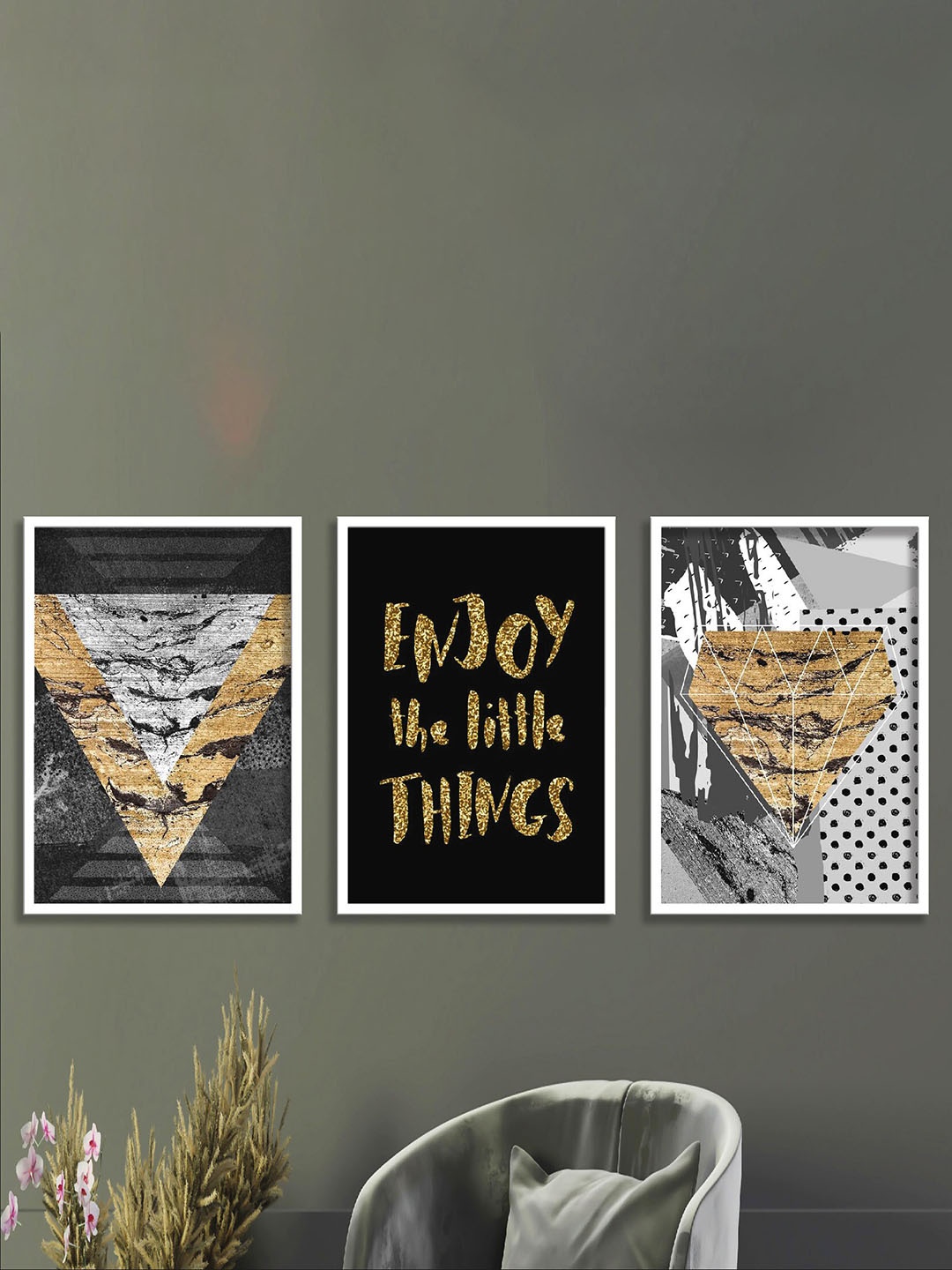 SAF White & Black 3 Pieces Motivational Quotes Painting Wall Arts