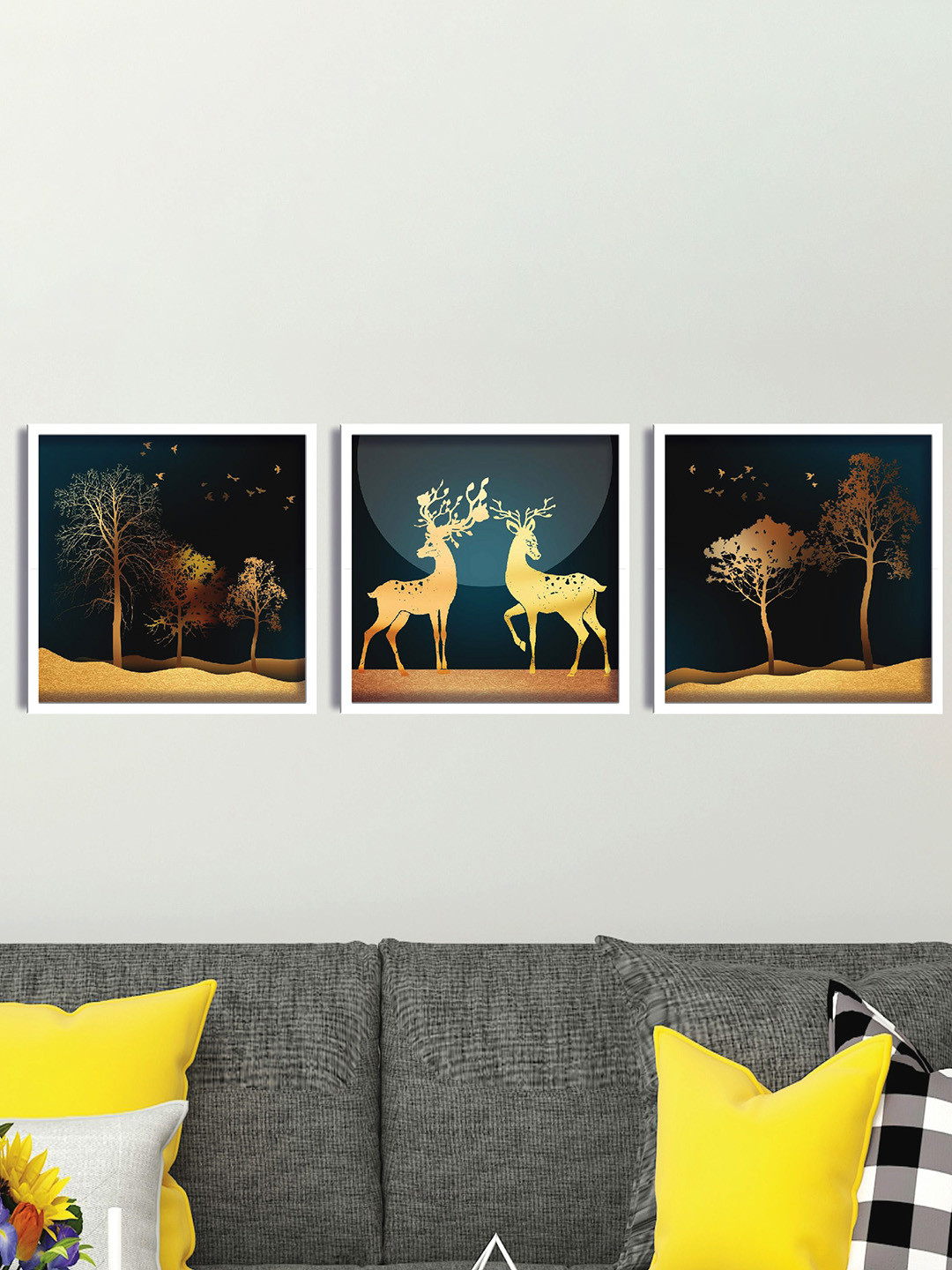 

SAF Green & Beige 3 Pieces Nature Painting Wall Arts