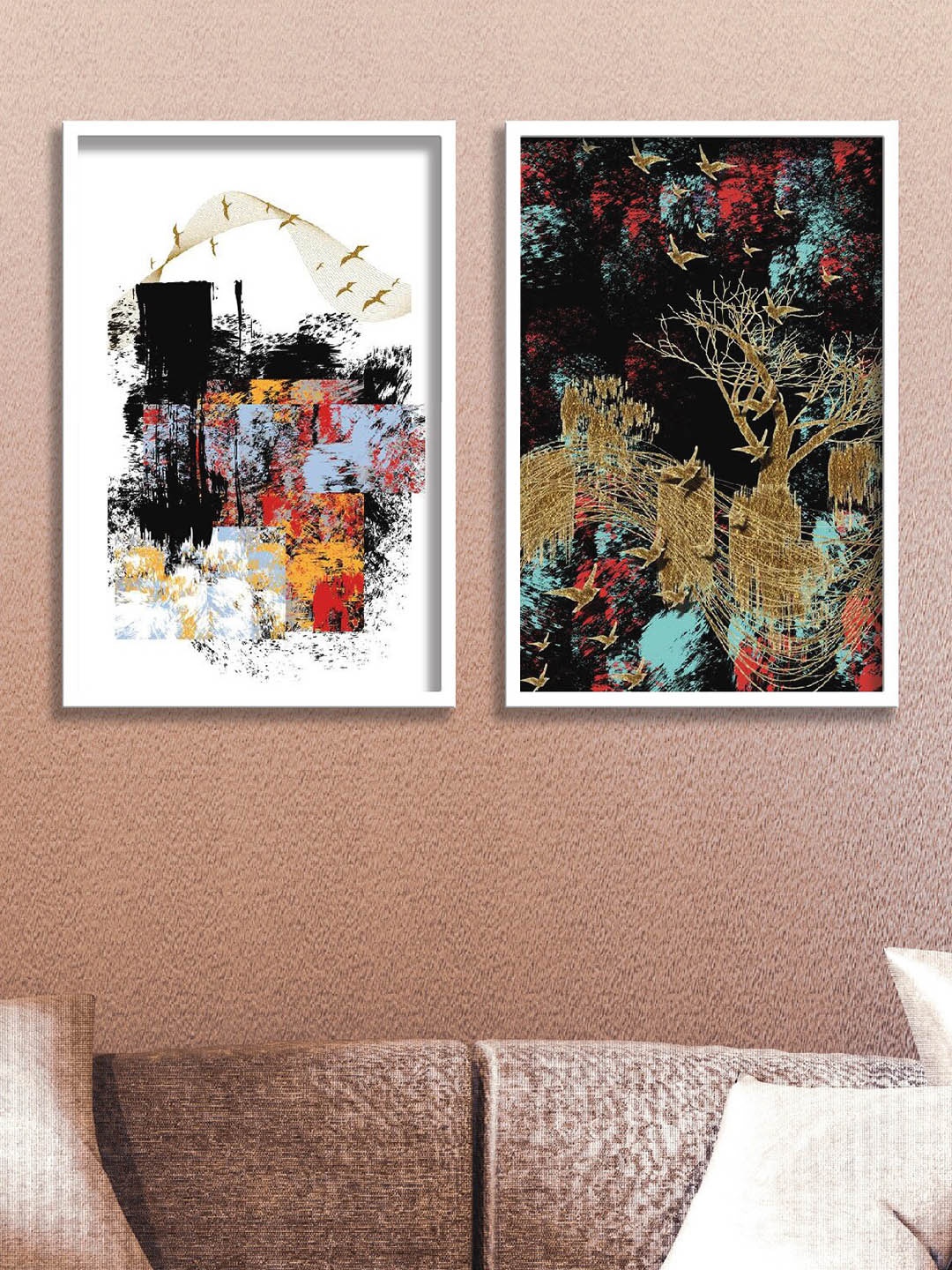 

SAF White & Black 2 Pieces Abstract Painting Wall Arts