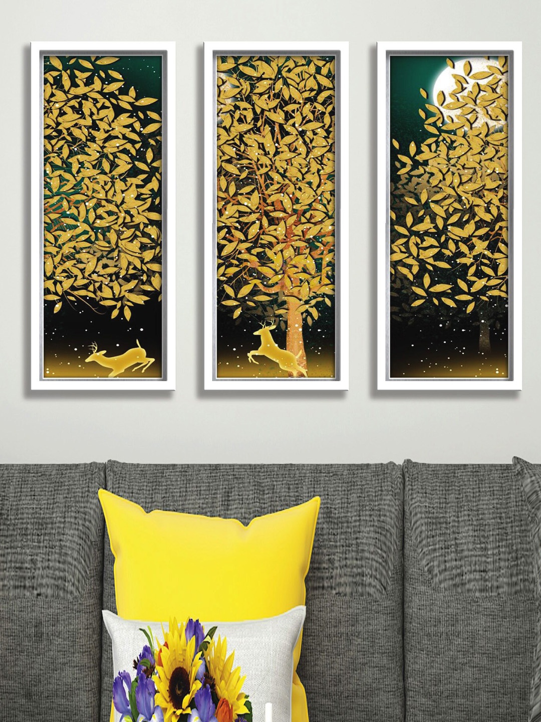 

SAF Black & Green 3 Pieces Nature Painting Wall Arts