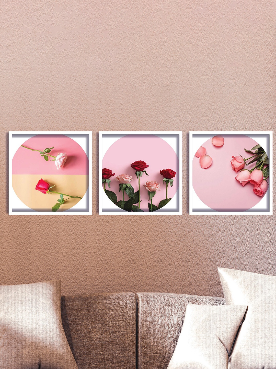 

SAF White & Pink 3 Pieces Floral Painting Wall Arts