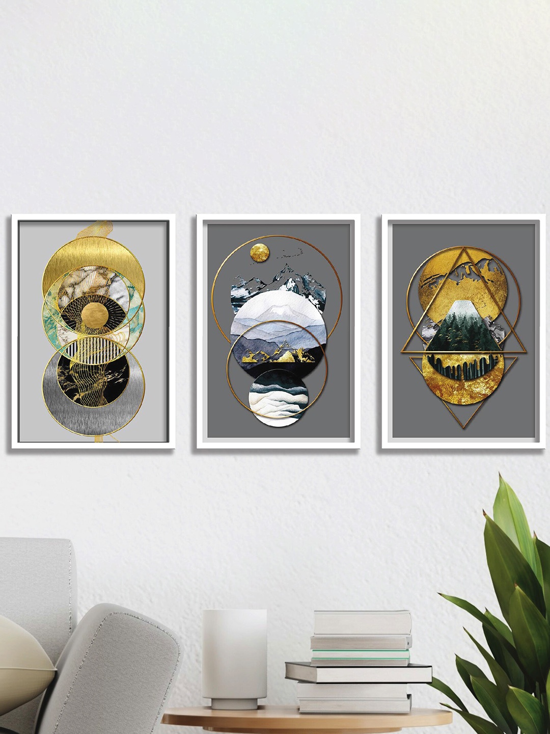 

SAF Grey 3 Pieces Abstract Painting Wall Arts