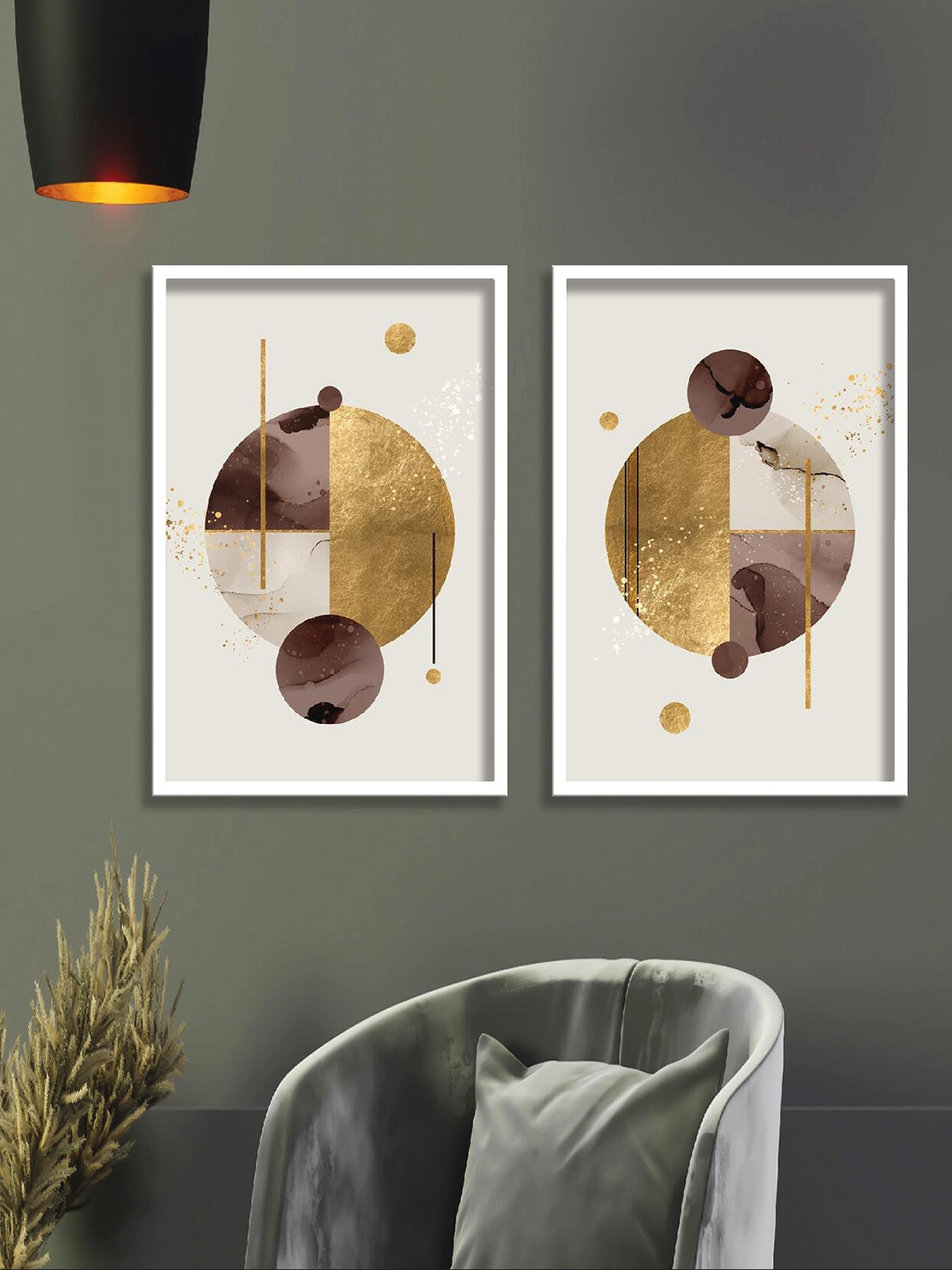 

SAF White & Brown 2 Pieces Abstract Painting Wall Arts