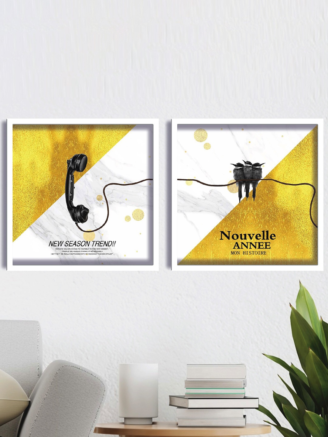 

SAF White & Yellow 2 Pieces Abstract Painting Wall Arts