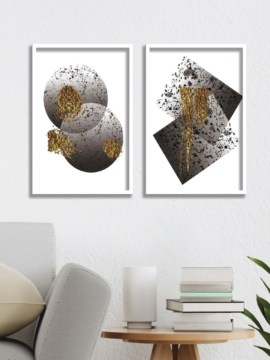 

SAF White & Grey 2 Pieces Modern Painting Wall Arts
