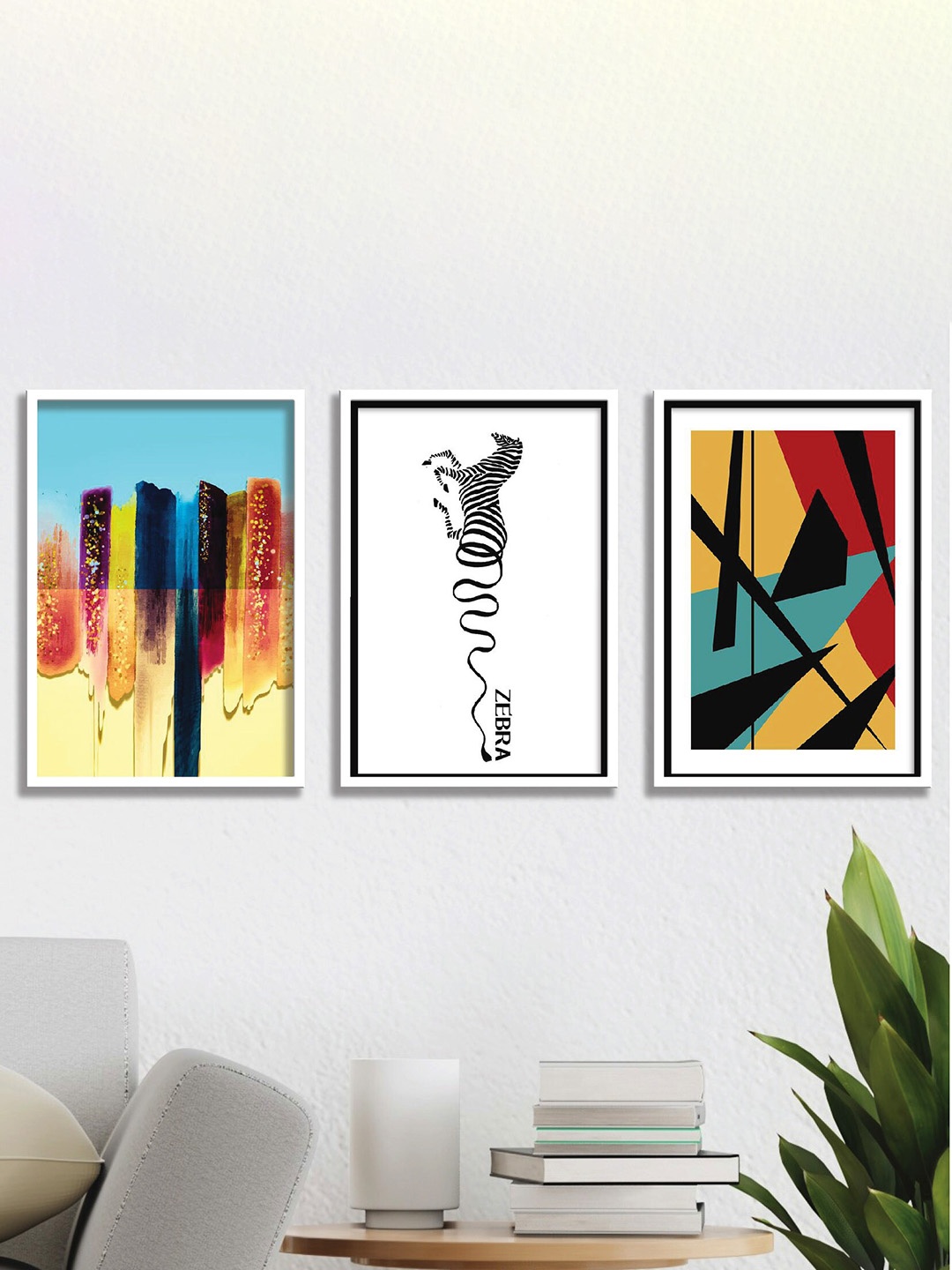 

SAF Blue & Red 3 Pieces Modern Painting Wall Arts