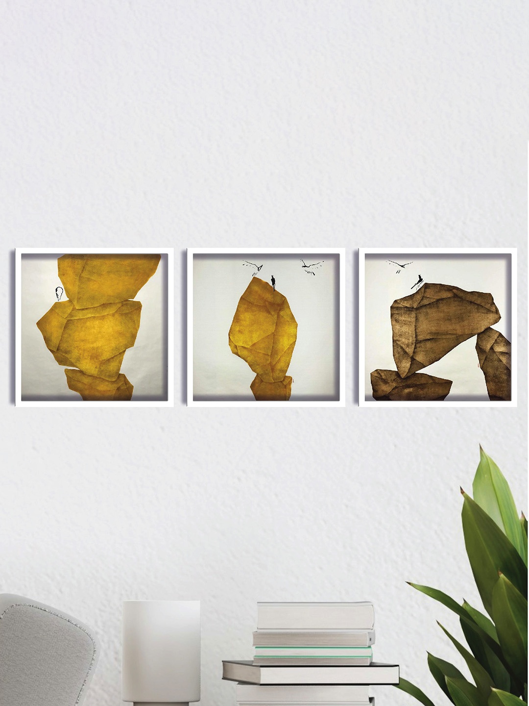

SAF White & Yellow 3 Pieces Painting Wall Arts