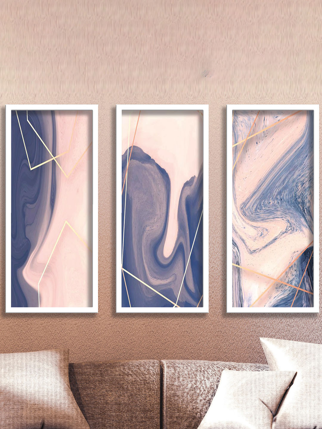 

SAF Blue & Off-White 3 Pieces Modern Painting Wall Arts