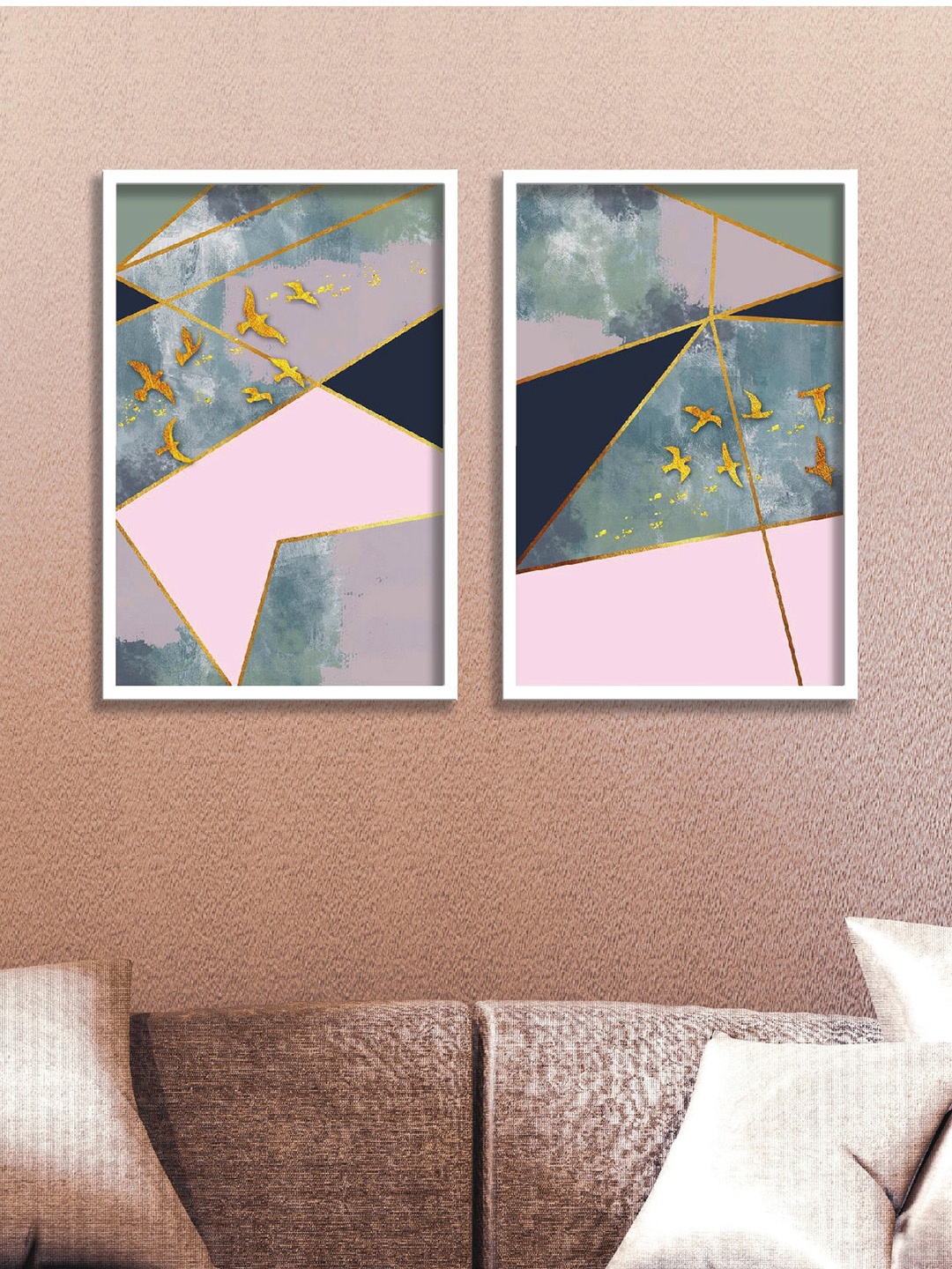 

SAF Pink & Green 2 Pieces Abstract Painting Wall Arts